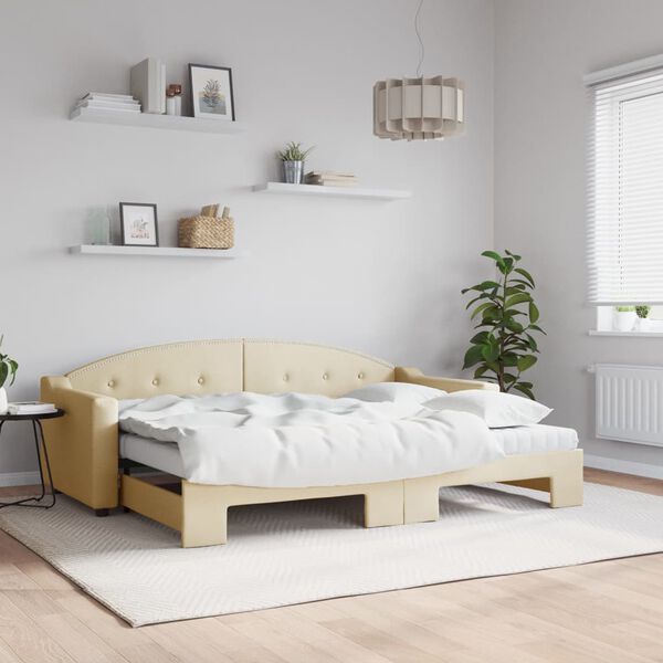 vidaXL Lit de jour avec gigogne et matelas cr&egrave;me 80x200 cm tissu