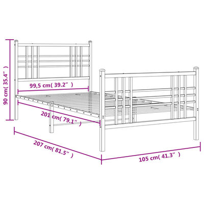 vidaXL Cadre de lit métal sans matelas et pied de lit blanc 100x200 cm