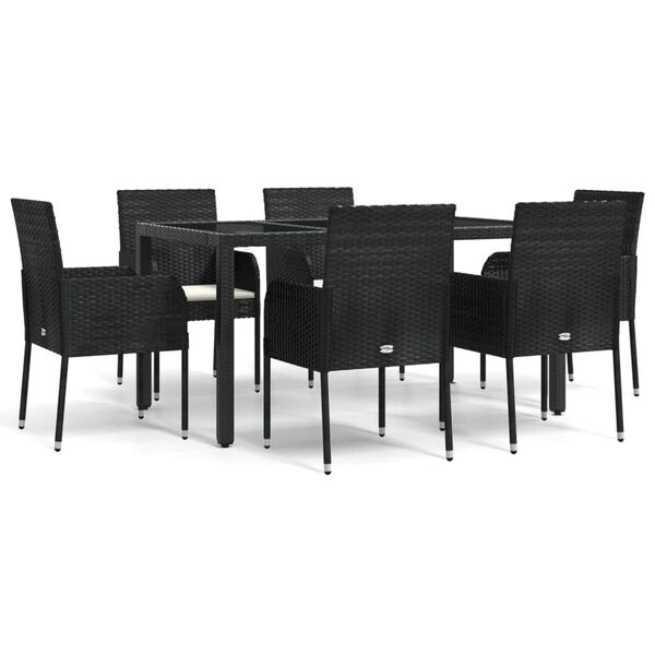 vidaXL Ensemble &agrave; manger de jardin coussins 7pcs Noir R&eacute;sine tress&eacute;e