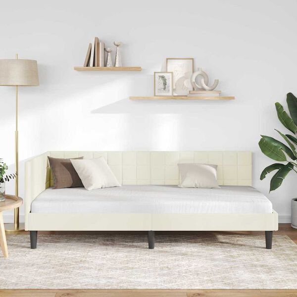 vidaXL Cadre de lit d'angle Cr&egrave;me 90 cm x 200 cm Velours