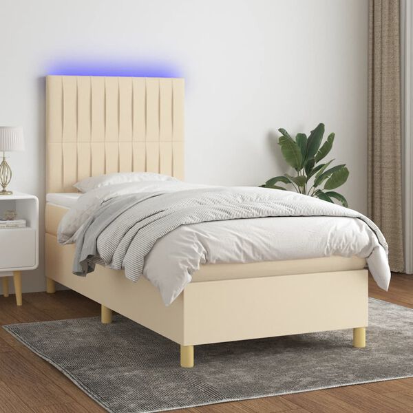 vidaXL Sommier &agrave; lattes de lit et matelas et LED Cr&egrave;me 80x200cm Tissu