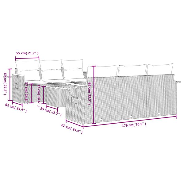 vidaXL Salon de jardin avec coussins 7 pcs gris r&eacute;sine tress&eacute;e