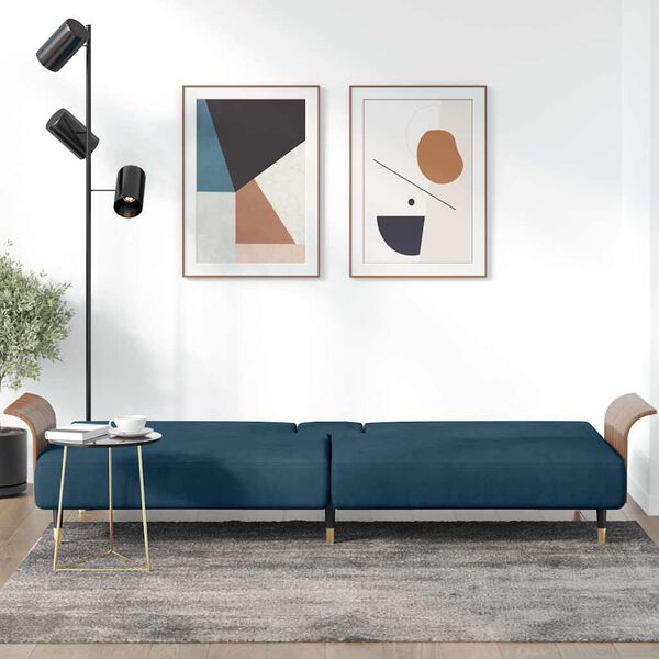 vidaXL Canap&eacute;-lit avec porte-gobelets bleu velours