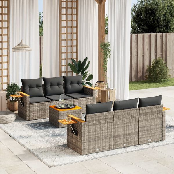 vidaXL Salon de jardin avec coussins 7 pcs gris r&eacute;sine tress&eacute;e