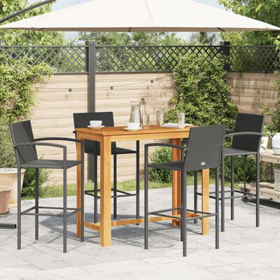 vidaXL Ensemble de bar de jardin 5 pcs noir bois massif acacia rotin