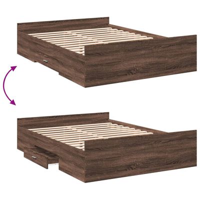 vidaXL Cadre de lit avec tiroirs sans matelas chêne marron 140x190 cm