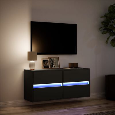 vidaXL Meuble TV mural avec lumières LED noir 100x31x45 cm