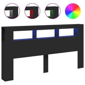 vidaXL T&ecirc;te de lit &agrave; LED noir 200x18,5x103,5 cm bois d'ing&eacute;nierie