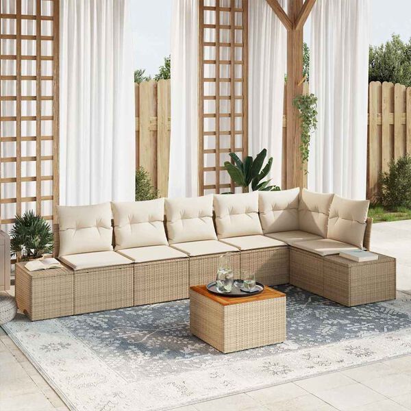 vidaXL Ensemble de canap&eacute; de jardin 7 pcs Beige Poly rotin