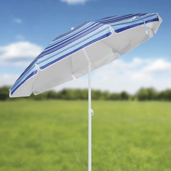 HI Parasol de plage 200 cm Bleu &agrave; rayures