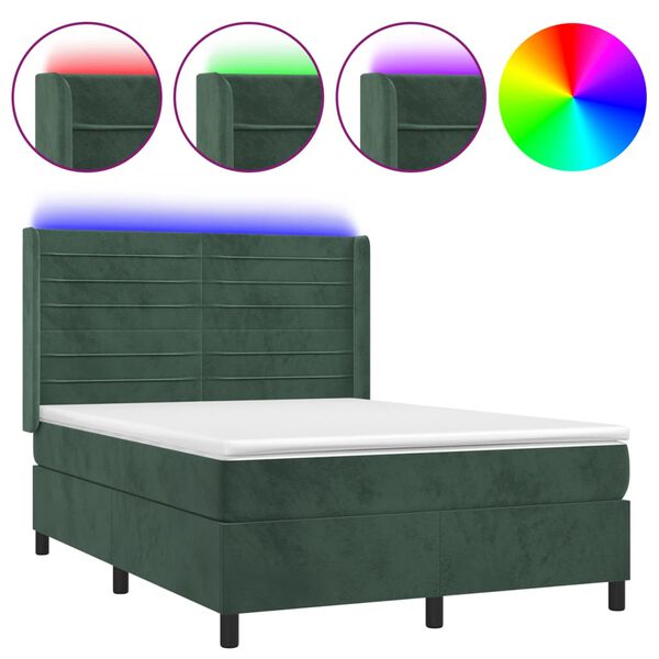 vidaXL Sommier &agrave; lattes de lit matelas et LED Vert fonc&eacute; 140x190 cm