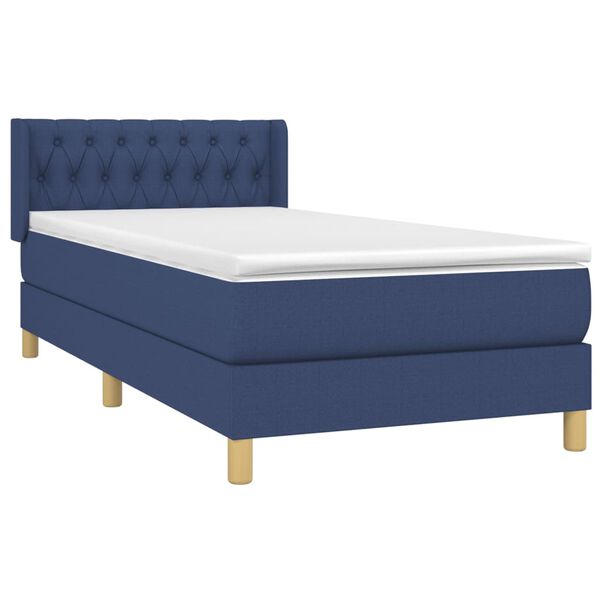 vidaXL Sommier &agrave; lattes de lit avec matelas Bleu 90x200 cm Tissu