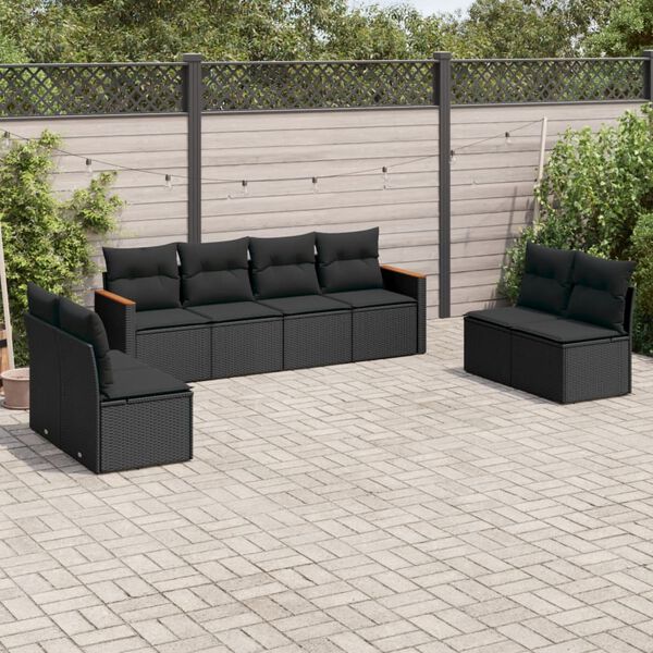 vidaXL Salon de jardin 8 pcs avec coussins noir r&eacute;sine tress&eacute;e
