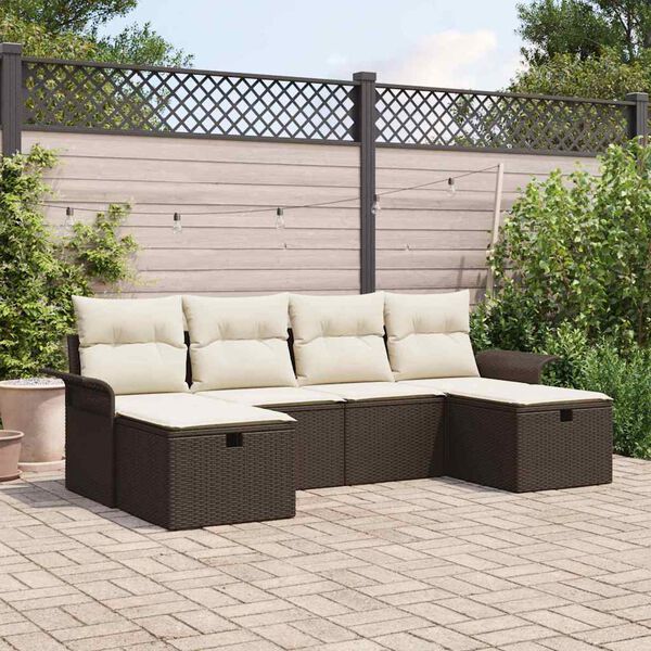 vidaXL Ensemble de canap&eacute; de jardin 6 pcs Marron et Cr&egrave;me polyrotin