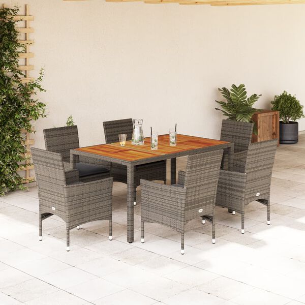 vidaXL Ensemble &agrave; manger de jardin et coussins 7 pcs gris rotin acacia