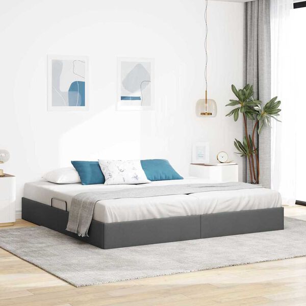 vidaXL Lit de Rangement avec matelas Gris fonc&eacute; 200 x 200 cm tissu