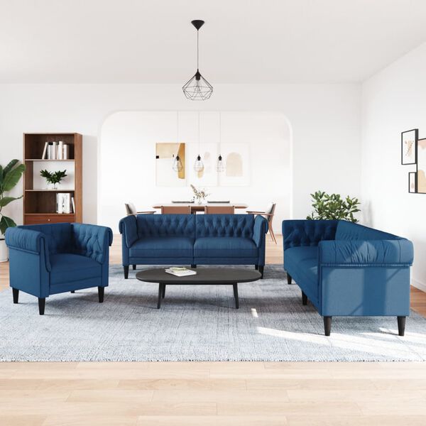 vidaXL Ensemble de canap&eacute;s 3 pcs bleu tissu