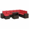 vidaXL Salon de jardin avec coussins 9pcs marron r&eacute;sine tress&eacute;e acacia