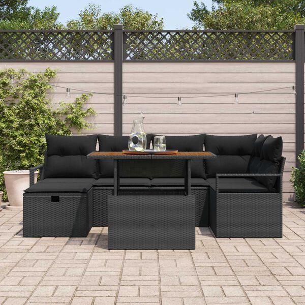 vidaXL Ensemble de canap&eacute; de jardin 7 pcs Noir polyrotin