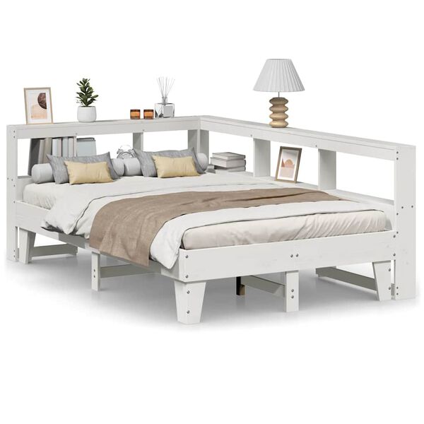 vidaXL Lit biblioth&egrave;que sans matelas blanc 135x190 cm bois pin massif
