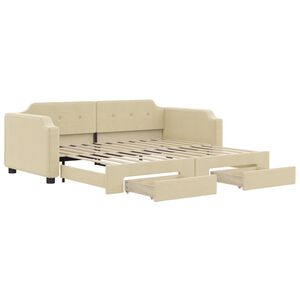 vidaXL Lit de jour avec gigogne et tiroirs sans matelas cr&egrave;me 80x200cm
