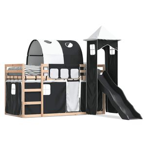 vidaXL Lit superpos&eacute; sans matelas avec toboggan blanc noir 80x200 cm