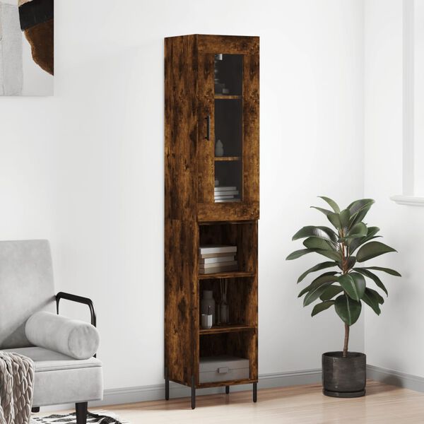 vidaXL Buffet haut Ch&ecirc;ne fum&eacute; 34,5x34x180 cm Bois d'ing&eacute;nierie