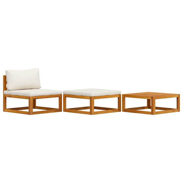 vidaXL Salon de jardin 3 pcs avec coussins crème Bois d'acacia solide