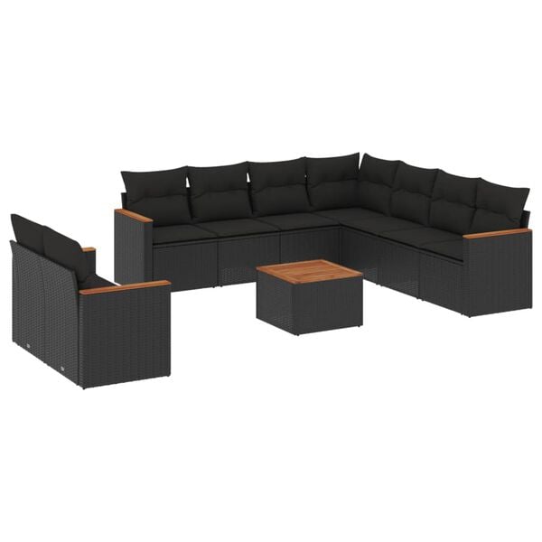 vidaXL Salon de jardin 10 pcs avec coussins noir r&eacute;sine tress&eacute;e