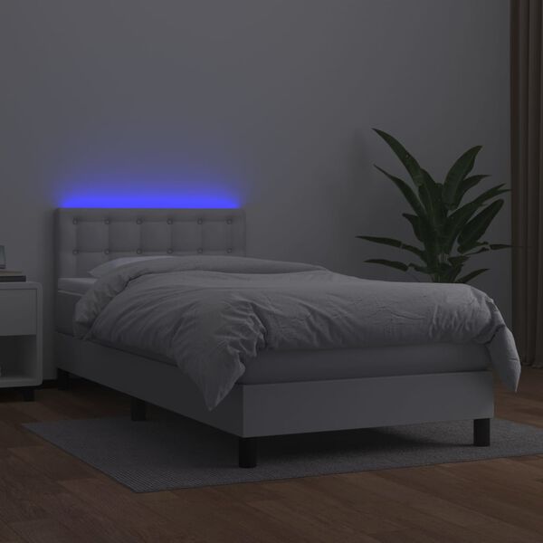 vidaXL Sommier &agrave; lattes de lit avec matelas et LED Blanc 100x200 cm