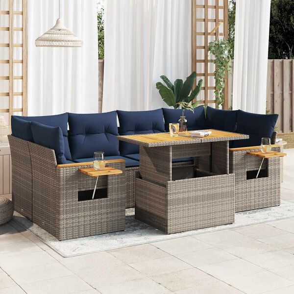 vidaXL Salon de jardin avec coussins 7 pcs gris résine tressée