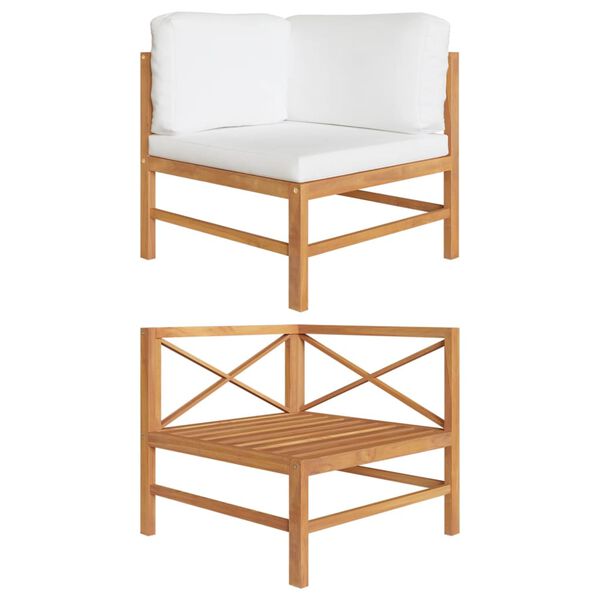 vidaXL Canap&eacute; d'angle avec coussins cr&egrave;me Bois de teck solide