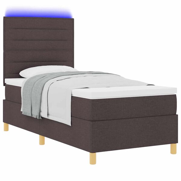 vidaXL Lit &agrave; ressort LED avec matelas Marron fonc&eacute; 100 x 200 cm tissu