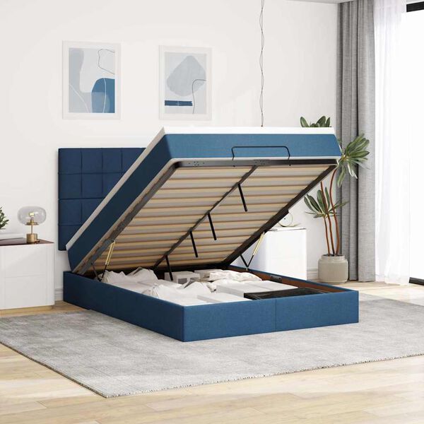 VidaXL Cadre de lit ottoman avec matelas bleu 140x190 cm tissu