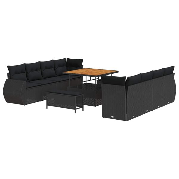 vidaXL Ensemble de canap&eacute; de jardin avec coussin 11 pcs Noir polyrotin