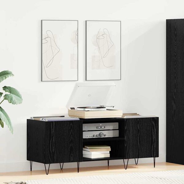 vidaXL Meuble &agrave; vinyles avec &eacute;tag&egrave;re Ch&ecirc;ne noir 121 x 38 x 48 cm