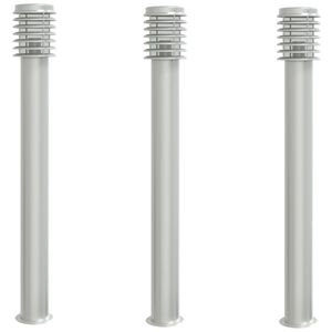 vidaXL Lampadaires d'ext&eacute;rieur 3 pcs argent&eacute; 110 cm acier inoxydable