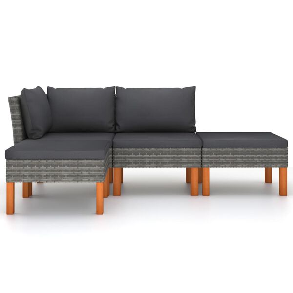 vidaXL Salon de jardin 4 pcs avec coussins R&eacute;sine tress&eacute;e Gris