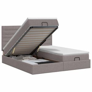 vidaXL Lit ottoman avec matelas avec t&ecirc;te de lit 2 pi&egrave;ces Taupe Tissu
