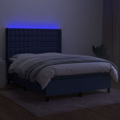 vidaXL Sommier à lattes de lit matelas et LED Bleu 140x190 cm Tissu