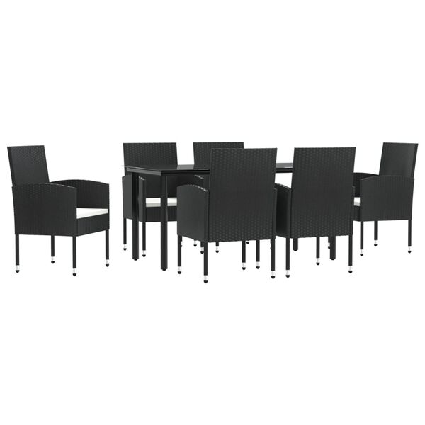 vidaXL Ensemble &agrave; manger de jardin 7 pcs noir r&eacute;sine tress&eacute;e et acier