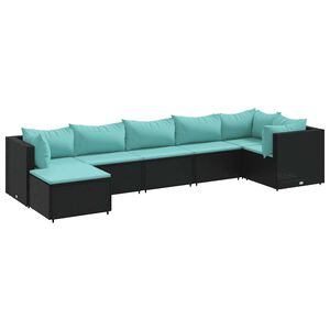 vidaXL Salon de jardin 7 pcs avec coussins Noir R&eacute;sine tress&eacute;e