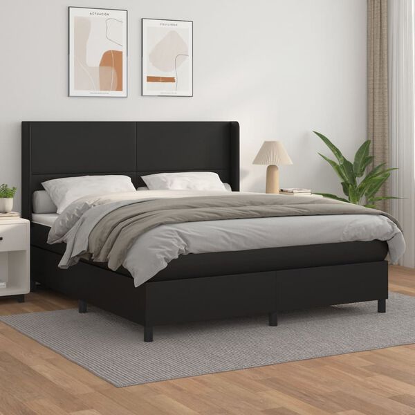 vidaXL Sommier &agrave; lattes de lit avec matelas Noir 180x200 cm Similicuir