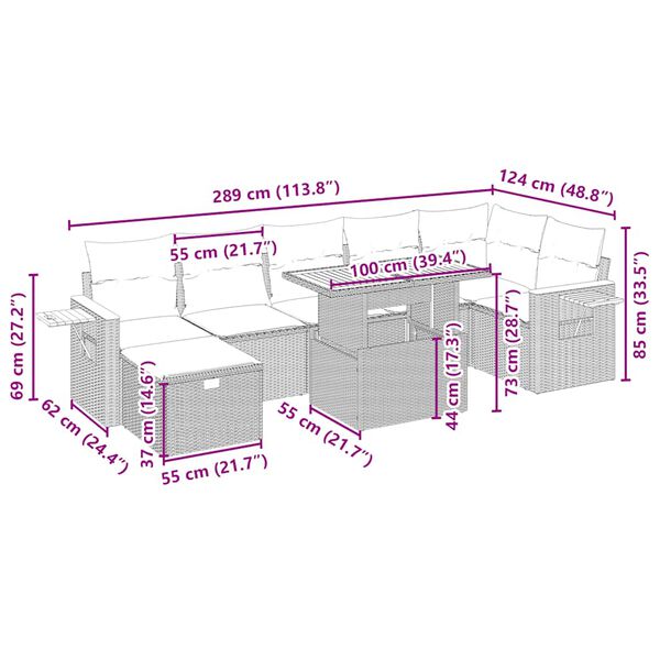 vidaXL Salon de jardin avec coussins 8 pcs beige résine tressée
