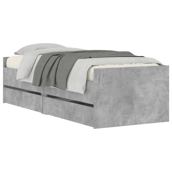 vidaXL Cadre de lit avec tiroirs sans matelas gris b&eacute;ton 90x190 cm