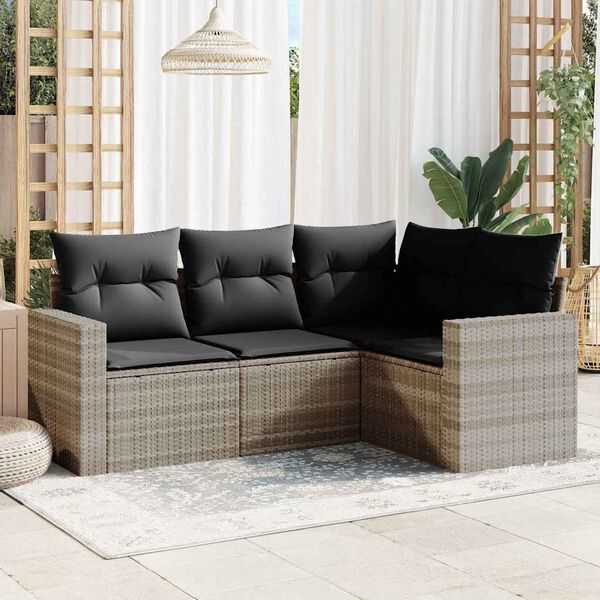 vidaXL Salon de jardin 4 pcs avec coussins gris clair r&eacute;sine tress&eacute;e