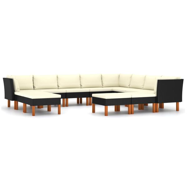 vidaXL Salon de jardin 12 pcs avec coussins R&eacute;sine tress&eacute;e Noir