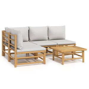 vidaXL Salon de jardin 5 pcs avec coussins gris clair bambou