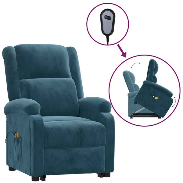 vidaXL Fauteuil de massage Bleu Velours
