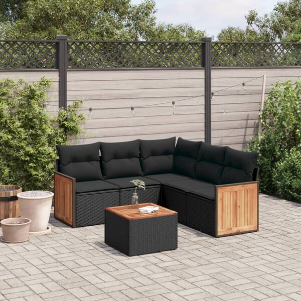vidaXL Salon de jardin 6 pcs avec coussins noir r&eacute;sine tress&eacute;e